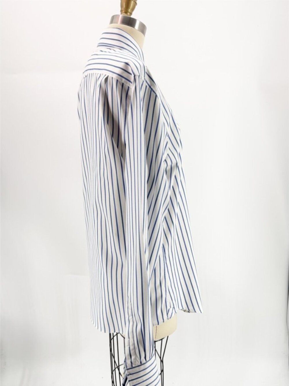 EZRA FITCH MENS Awning Stripe Blue White LS BUTTON FRONT DRESS SHIRT - Picture 3 of 14